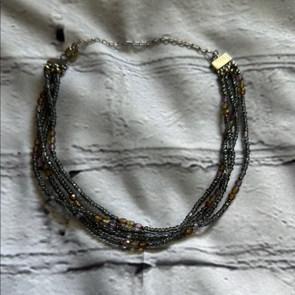 Elegant Multi-Strand Beaded Choker Necklace - Gray and silver with other colors